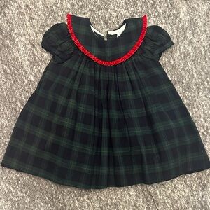 EUC* The Bailey Boys Plaid Dress with Red velvet ruffle Trim collar 6m